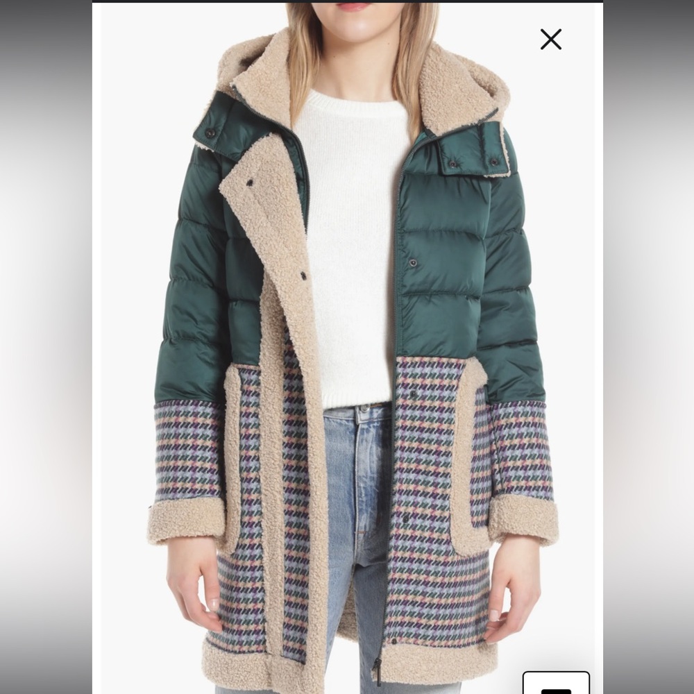 Sam Edelman Green and Tan Hooded Coat
